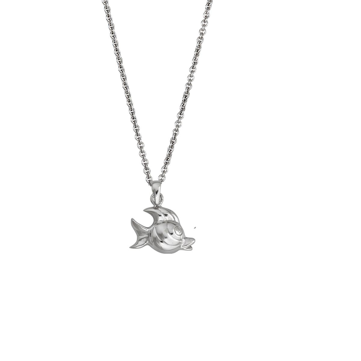 Sterling Silver Rhodium Fish DC Cable Chain Necklace