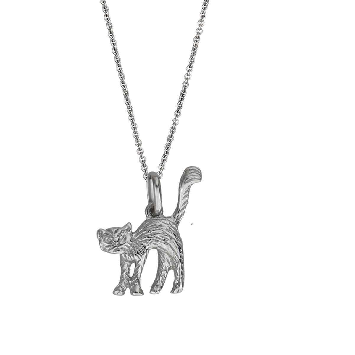 Sterling Silver Rhodium Cat DC Cable Chain Necklace