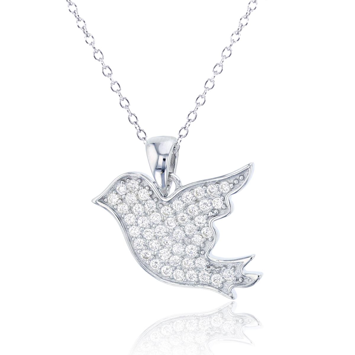 Sterling Silver Rhodium Pave Dove DC Cable Chain Necklace