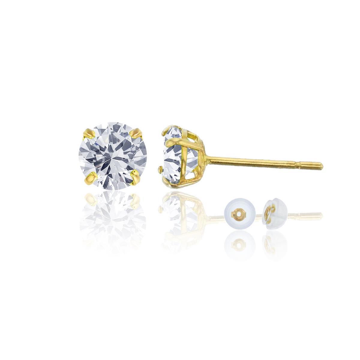 10K Yellow Gold 4.00mm Round Cubic Zirconia Stud Earring with Gold Silicone Backs