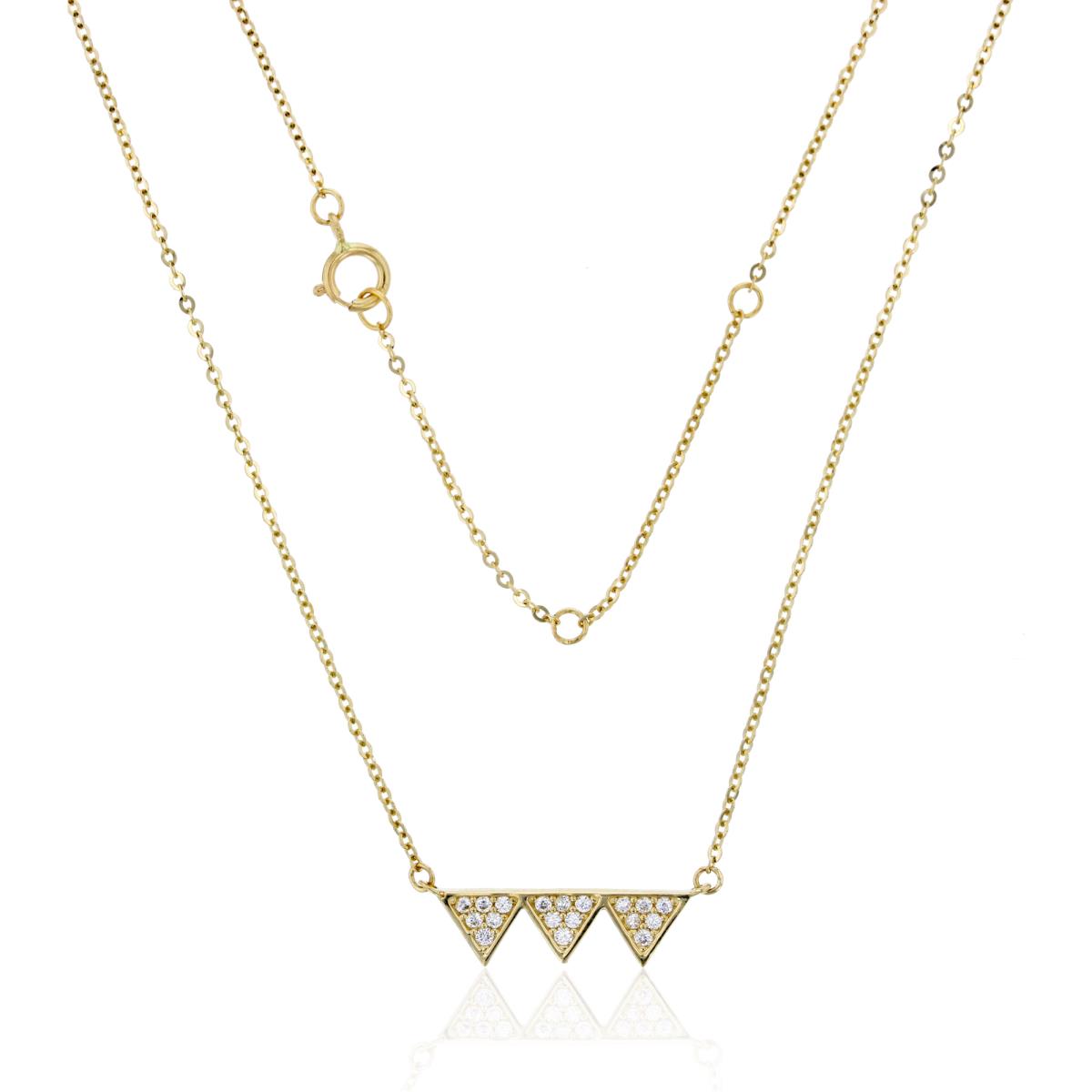 14K Yellow Gold Micropave Triple Triangle 16"/17"/18"Adjustable Necklace