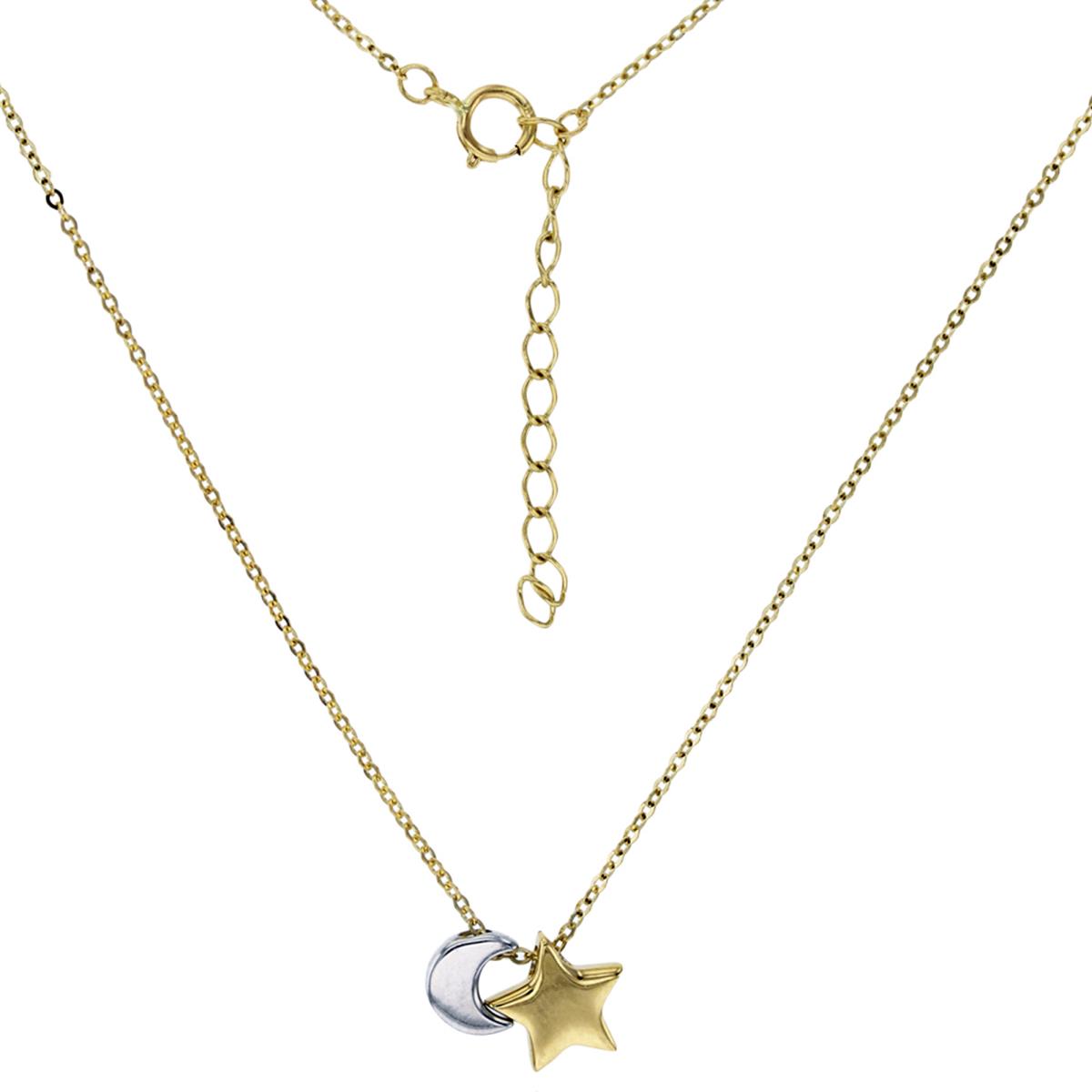 14K Two Tone Gold Polished Star & Moon 16