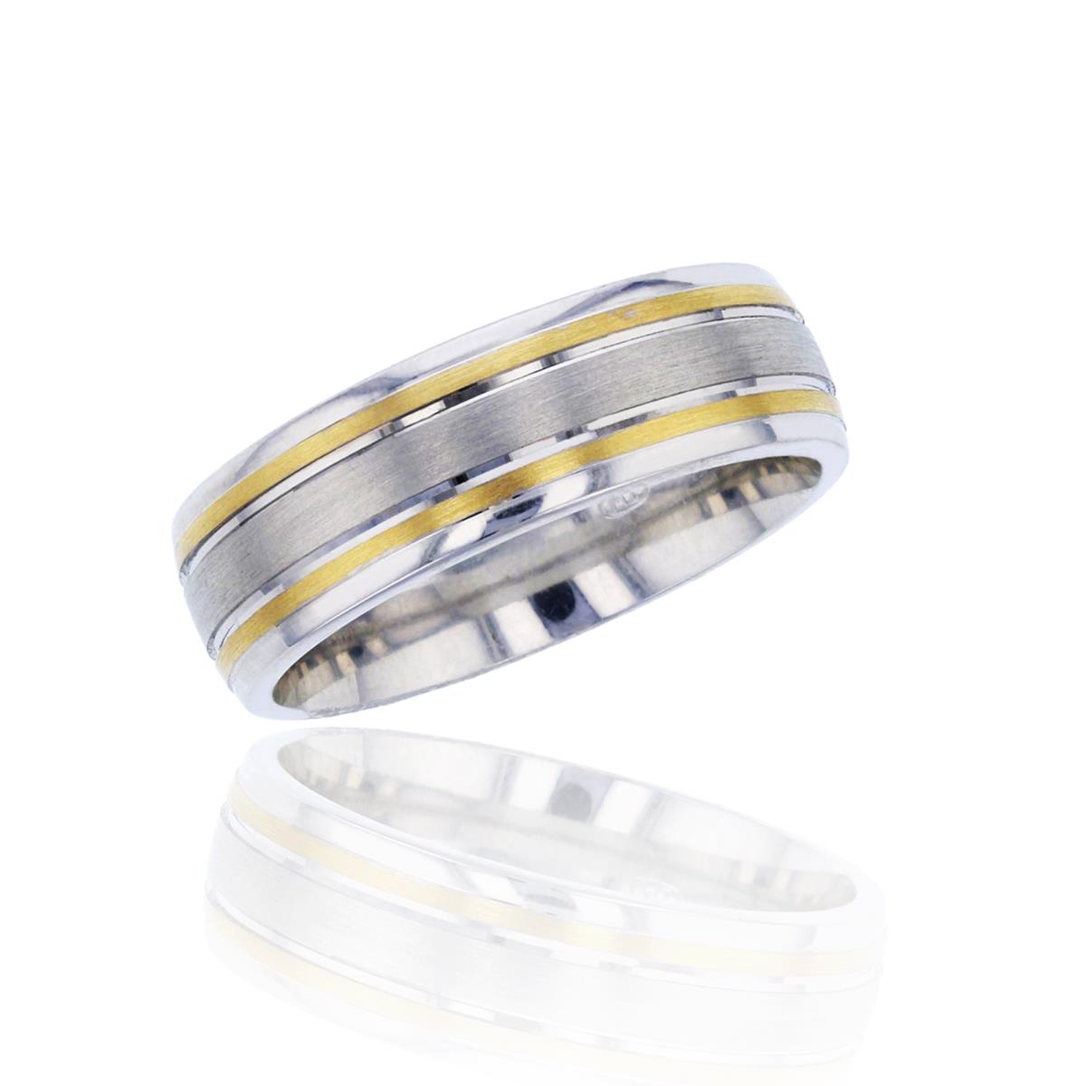 14K Two-Tone Gold 7mm Satin Comfort Feel Engraved Wedding Band