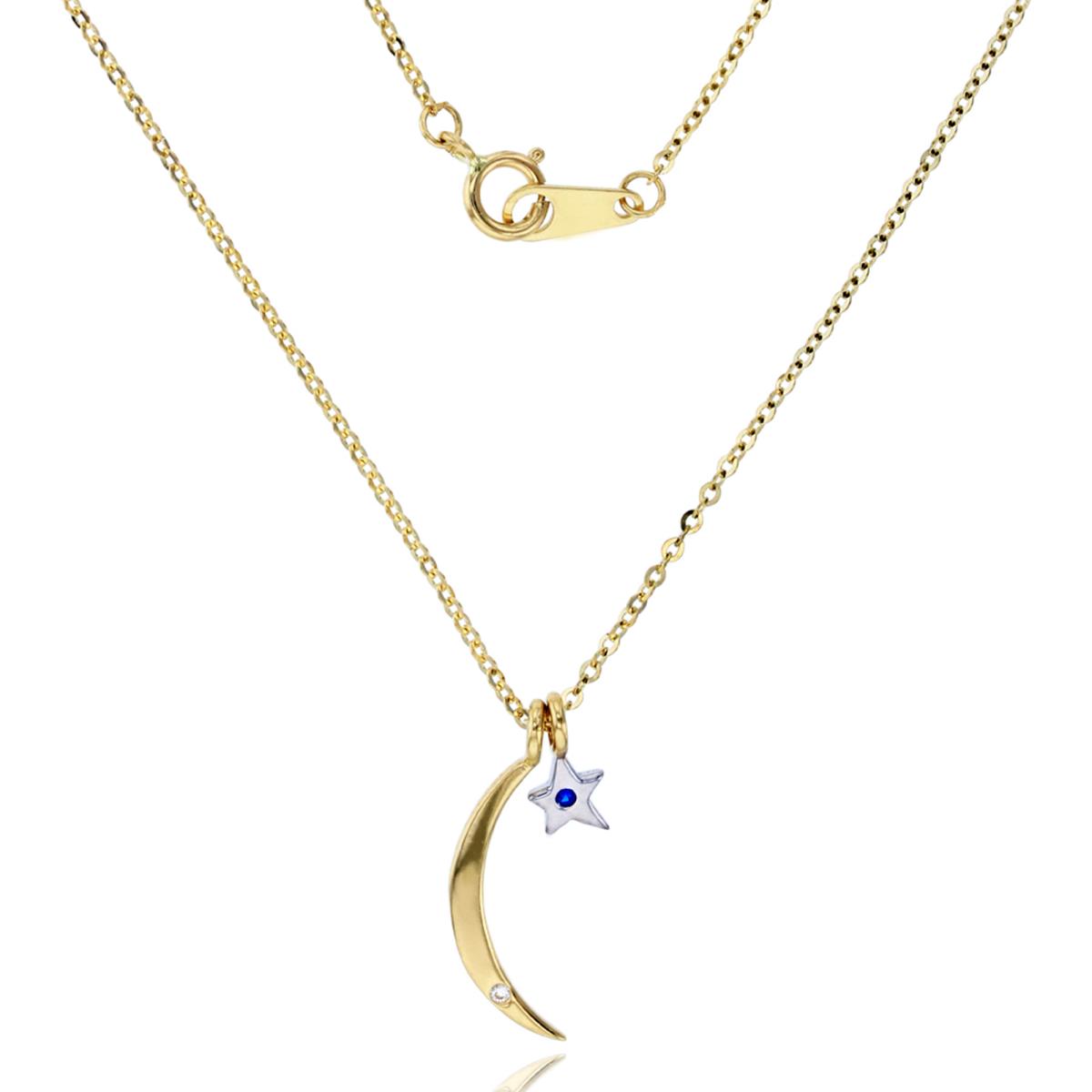 14K Two Tone Gold Moon & Star 16"/17"/18" Adjustable Necklace