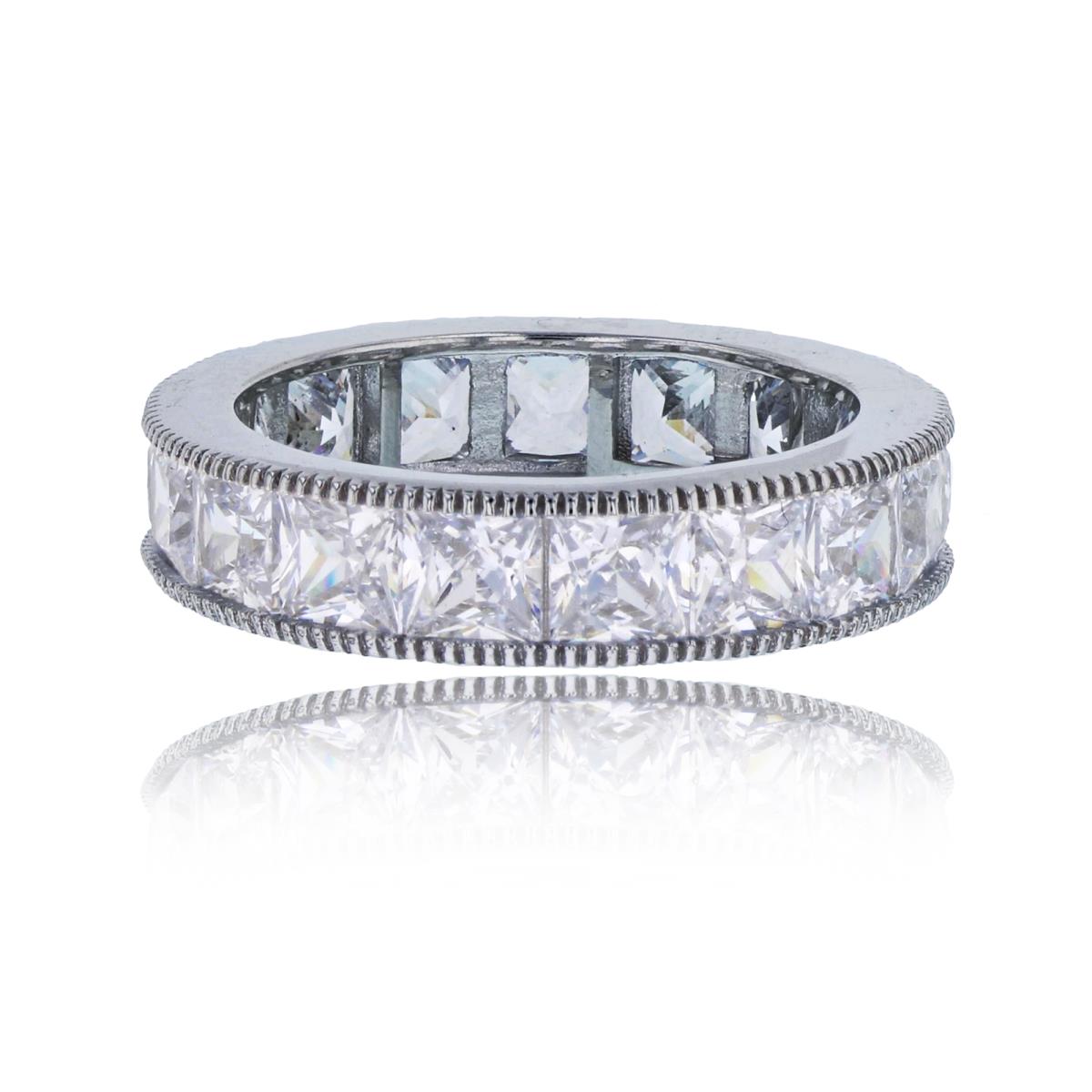 Sterling Silver Rhodium 5mm Princess Cut CZ Eternity Ring