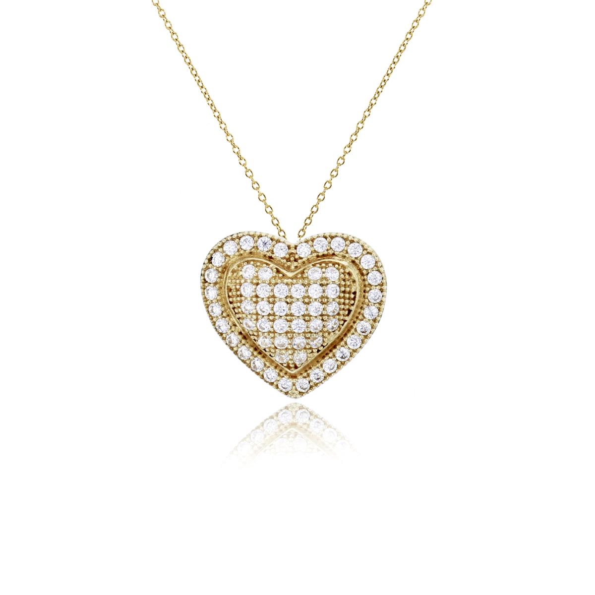 14K Yellow Gold Micropave CZ Heart Dome 18" Necklace