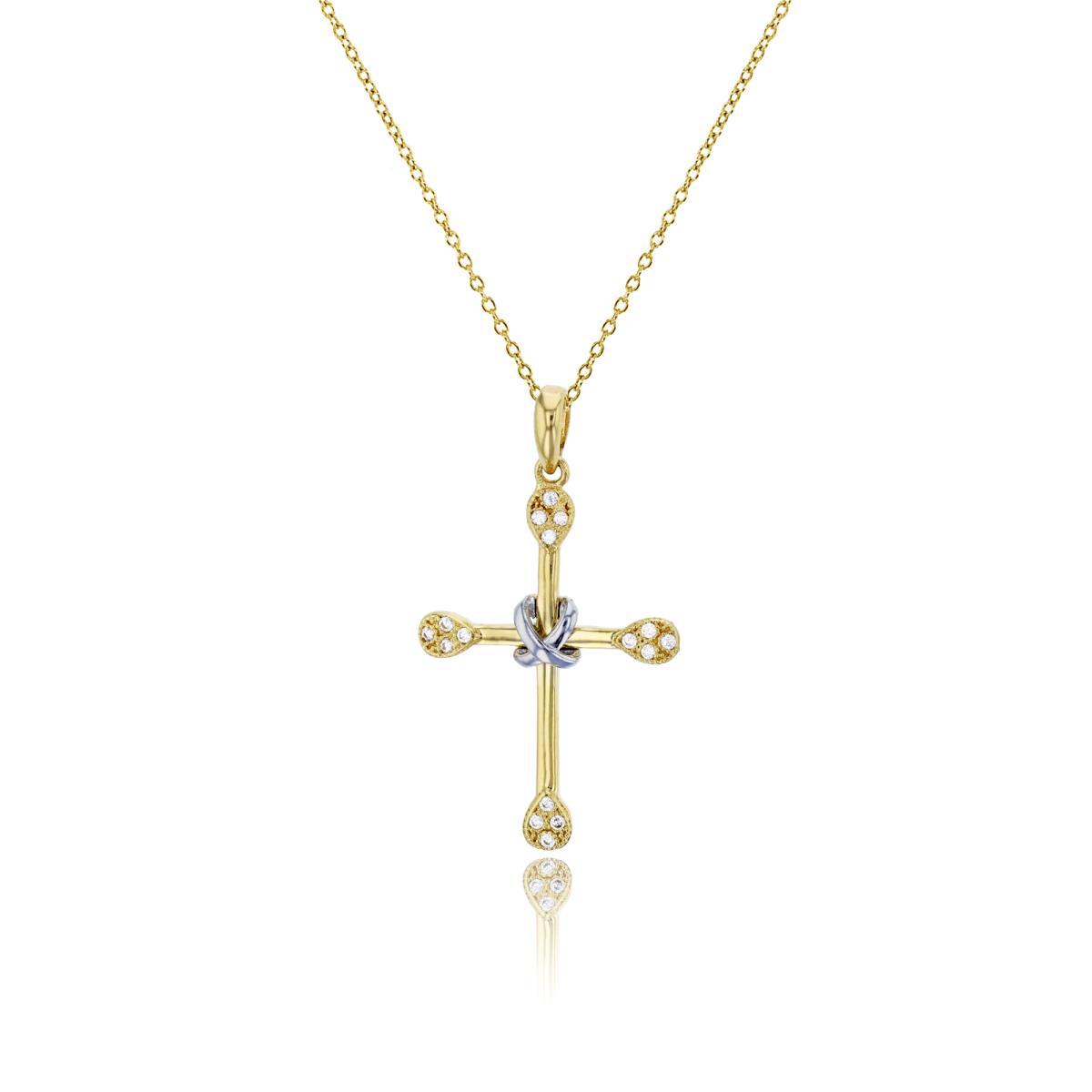 14K Two-Tone Gold Polished & Milgraine Sides Cross 18" Necklace
