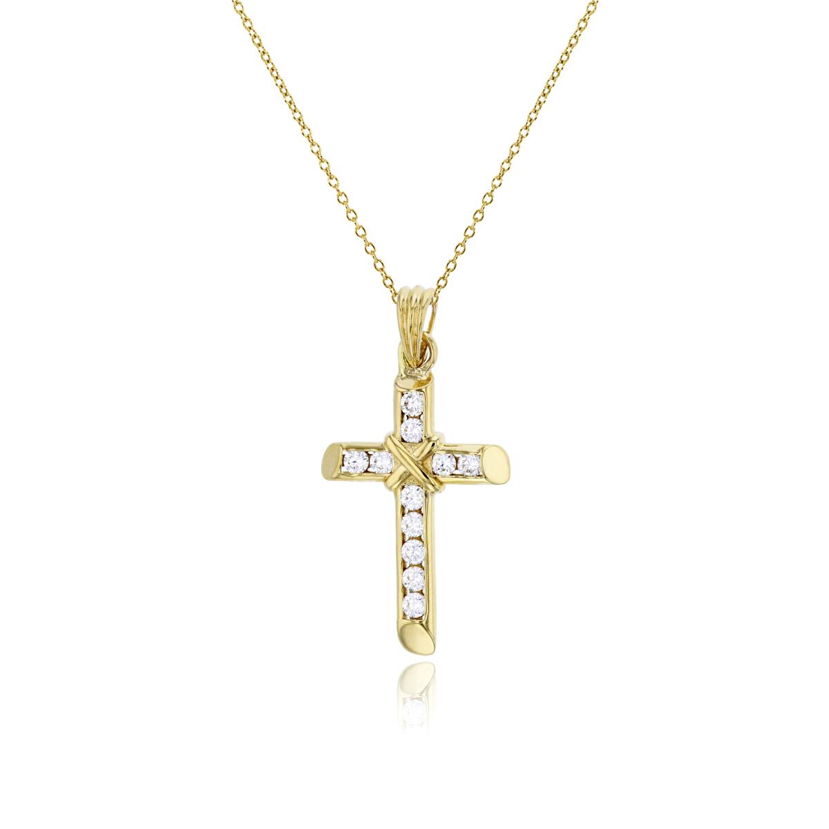 14K Yellow Gold Micropave 30x15mm Channel Set Cross 18" Necklace