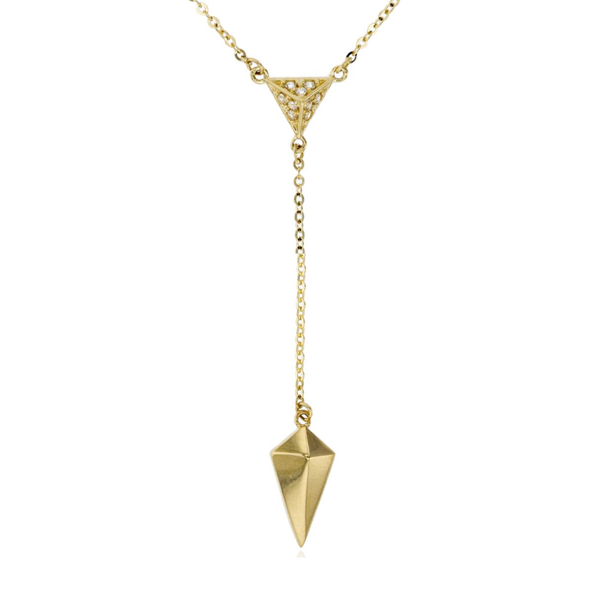 14K Yellow Gold Micropave Domed Triangle & Dangling Polished Rhombus 16"+2" Necklace