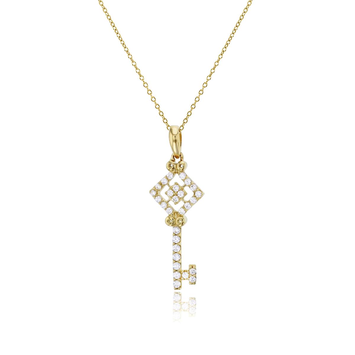 14K Yellow Gold Micropave 28x9mm Key Dangling 18" Necklace