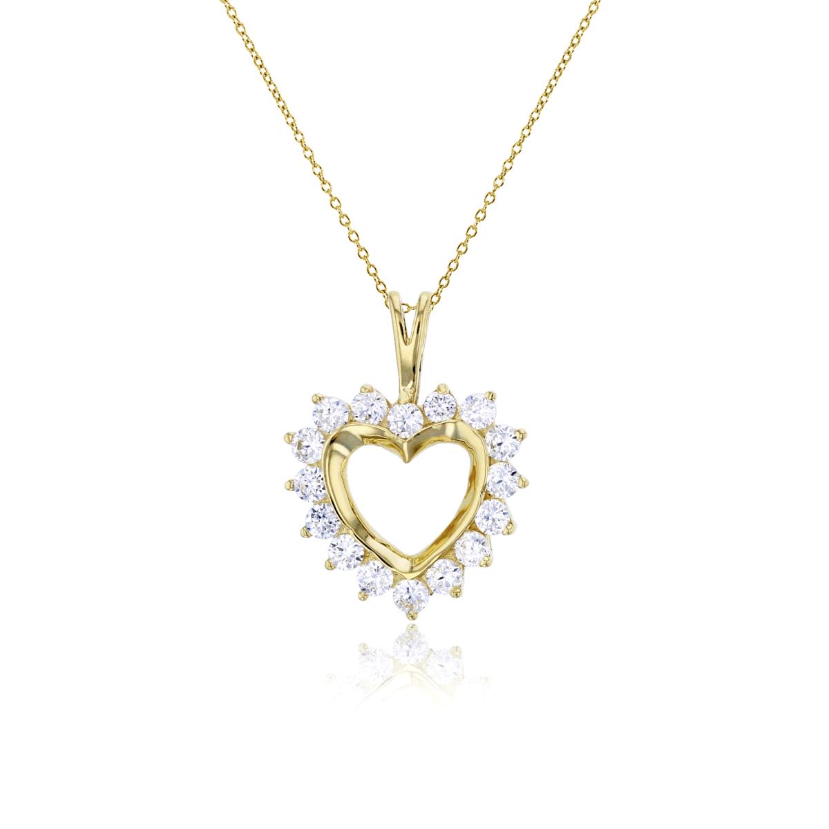 14K Yellow Gold Pave Open Heart 18" Necklace