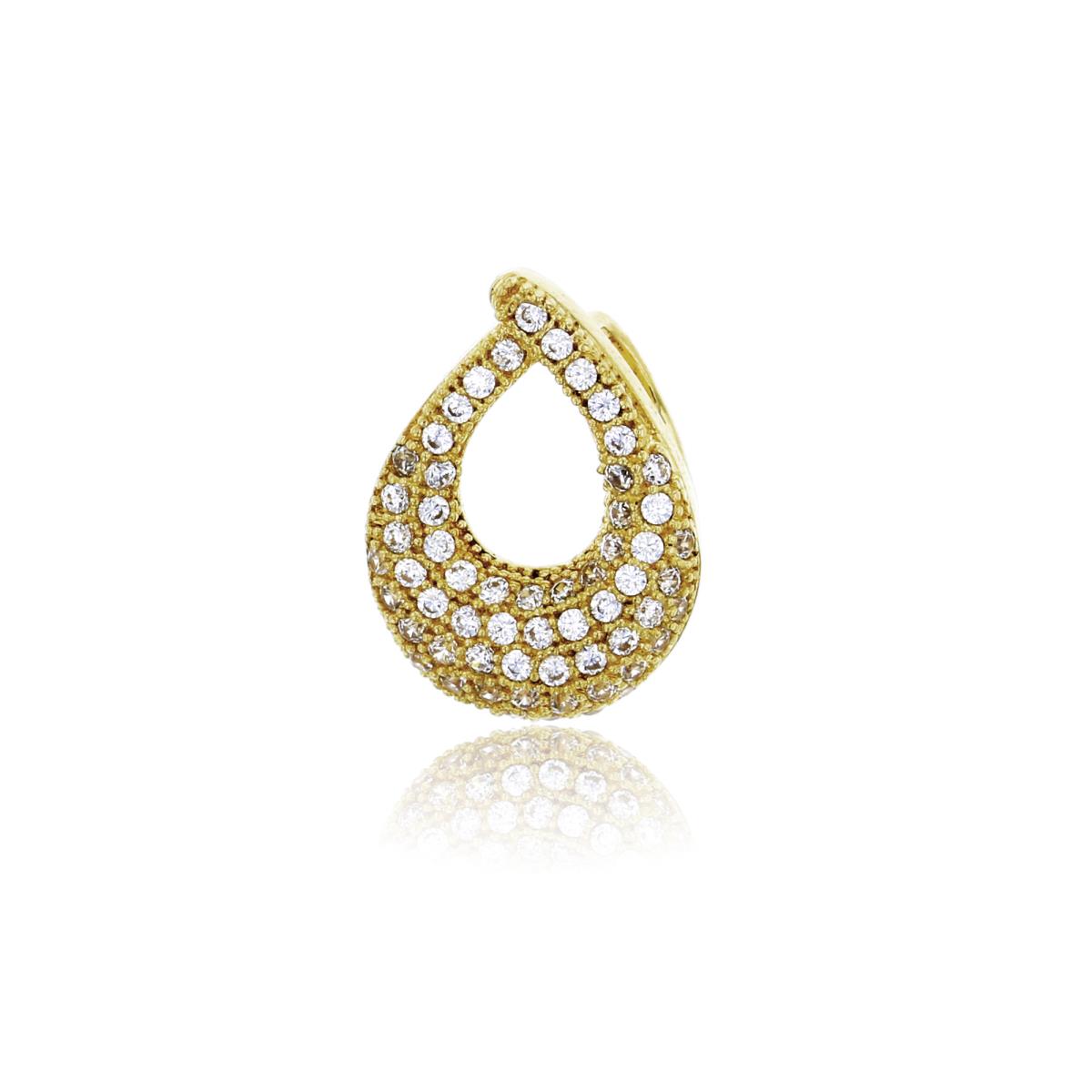 14K Yellow Gold Micropave Open Pear Shape Dome Hidden Bail Pendant