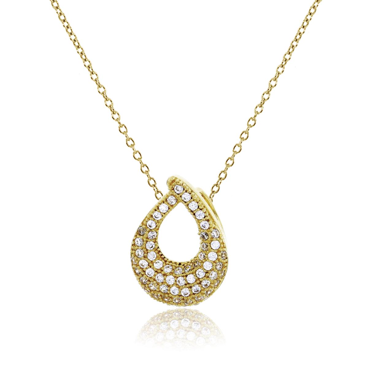 14K Yellow Gold Micropave Open Pear Shape Dome 18" Necklace