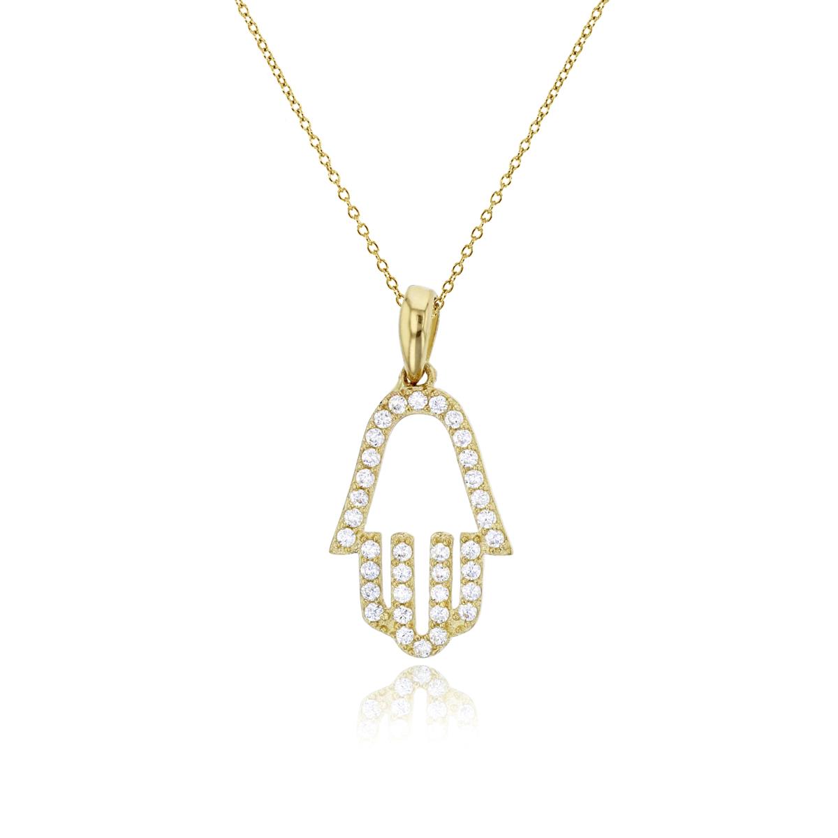 14K Yellow Gold Micropave Open Hamsa 18" Necklace