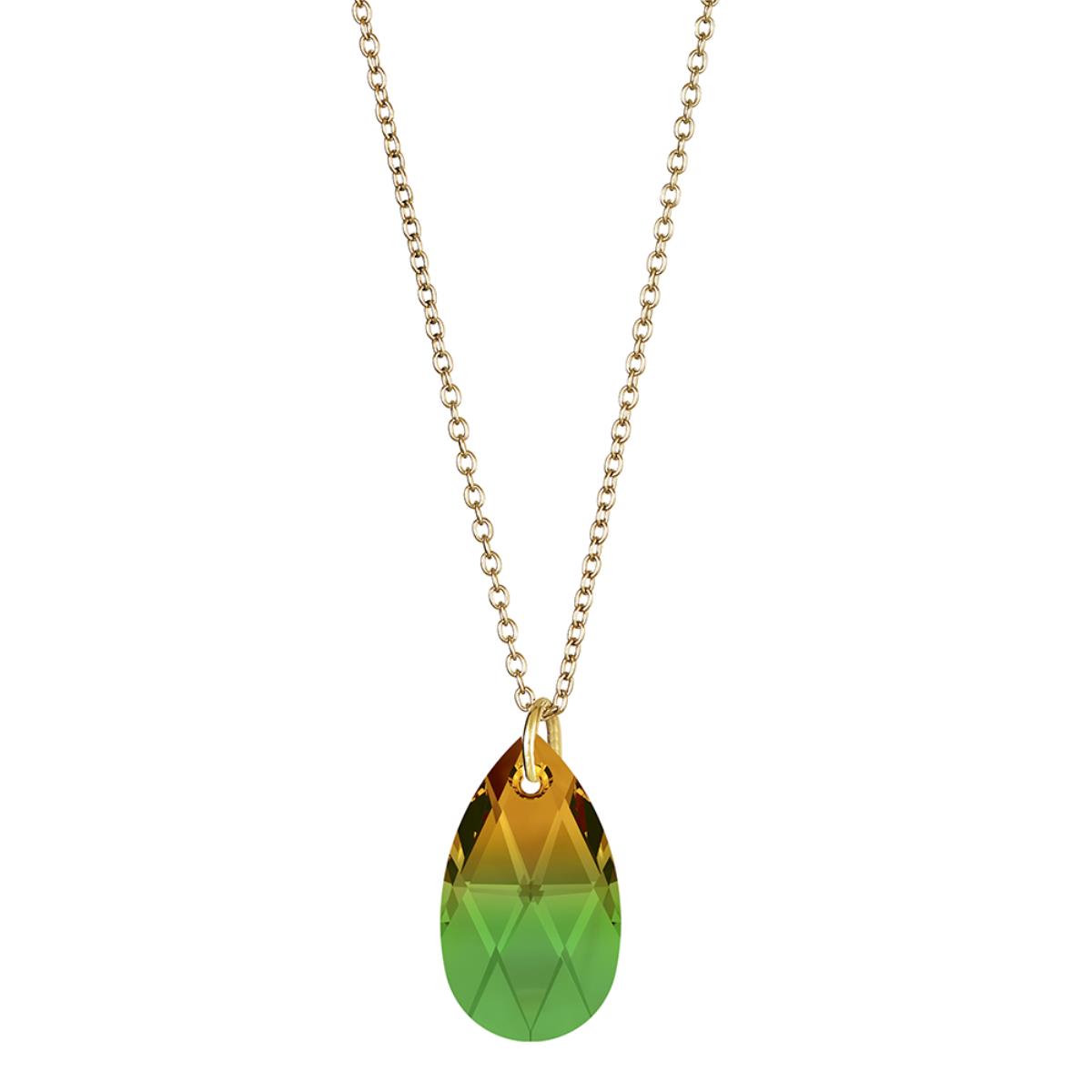 Sterling Silver Rhodium Fern Green Topaz Blend 16mm Pear Swarovski Crystal 18" Necklace