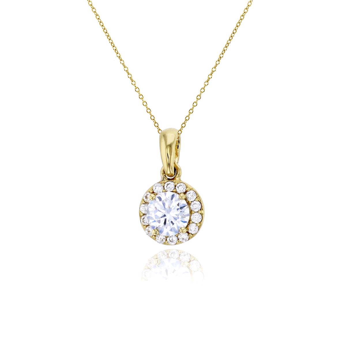 14K Yellow Gold 4mm Round Cut Halo Dangling 18" Necklace