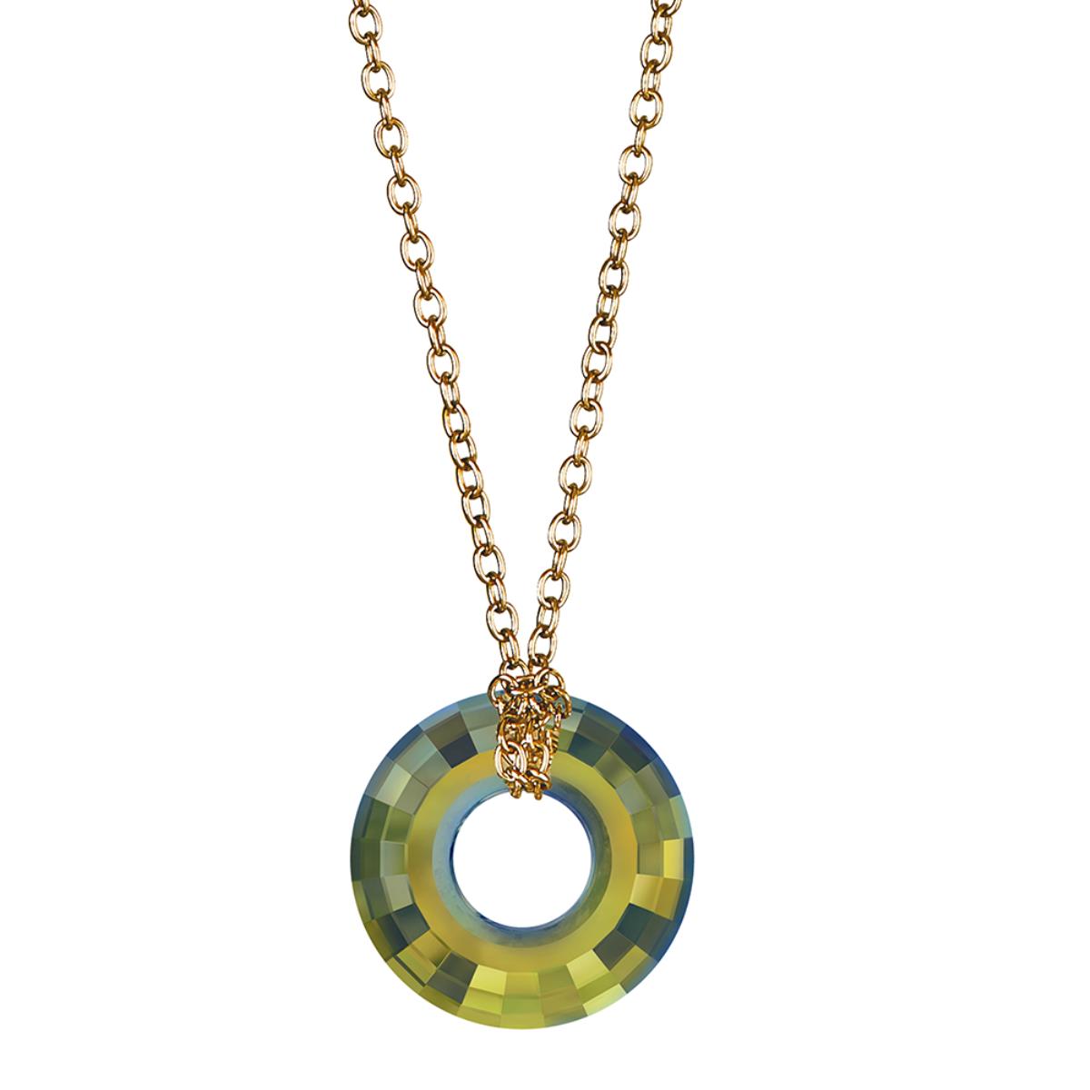 Sterling Silver Yellow Iridescent Green 25mm Disk Swarovski Crystal 18" Necklace