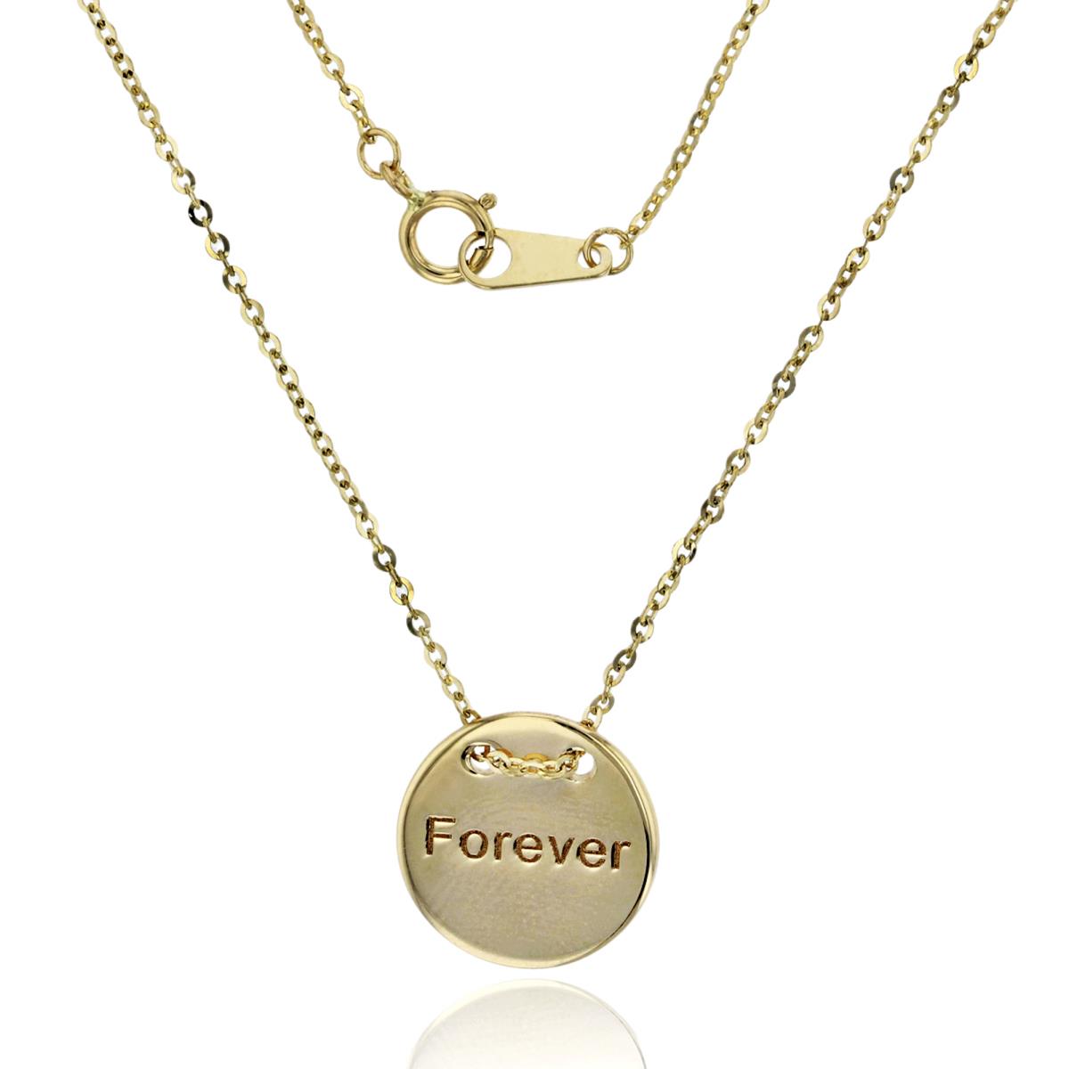 14K Yellow Gold High Polished "Forever" Engraved Circle Disc 16" Necklace