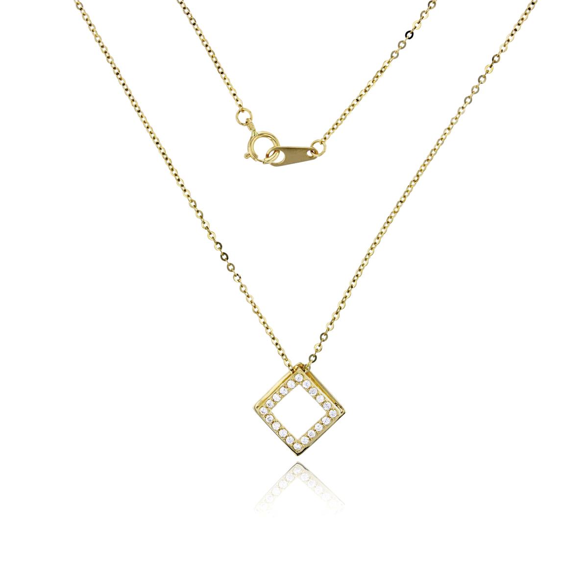 14K Yellow Gold Micropave Open Square 17" Necklace