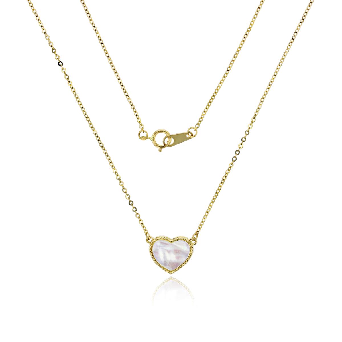 14K Yellow Gold Mother Of Pearl Milgraine Heart 16" Necklace