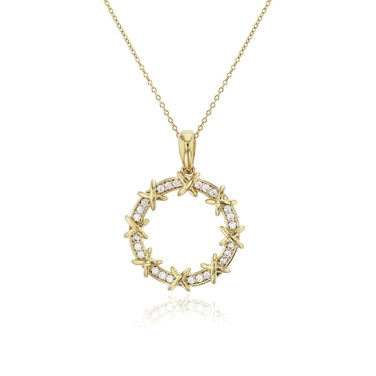 14K Yellow Gold Open Circle 27x20mm with Multiple "X" 18" Necklace