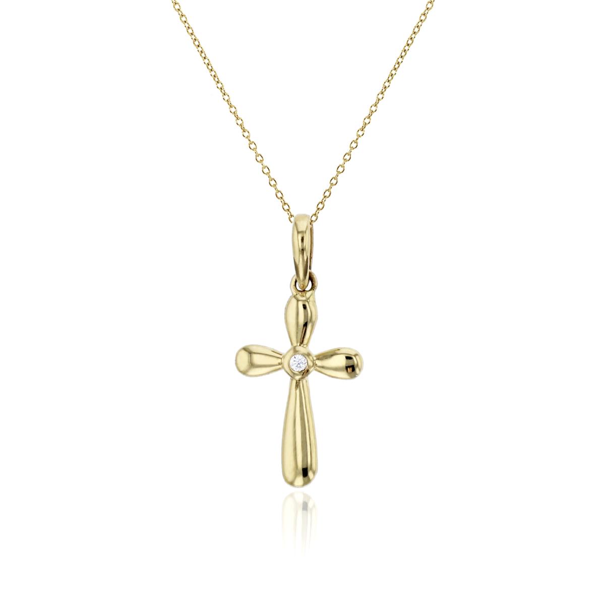 14K Yellow Gold Polished Cross with Center CZ 18" Necklace