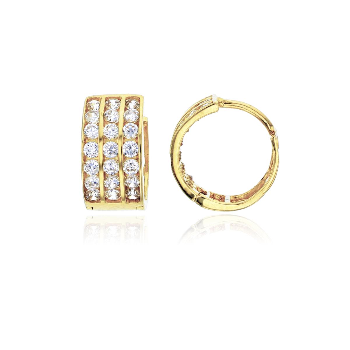 14K Yellow Gold 3-Row Pave Channel Set Huggie Earring
