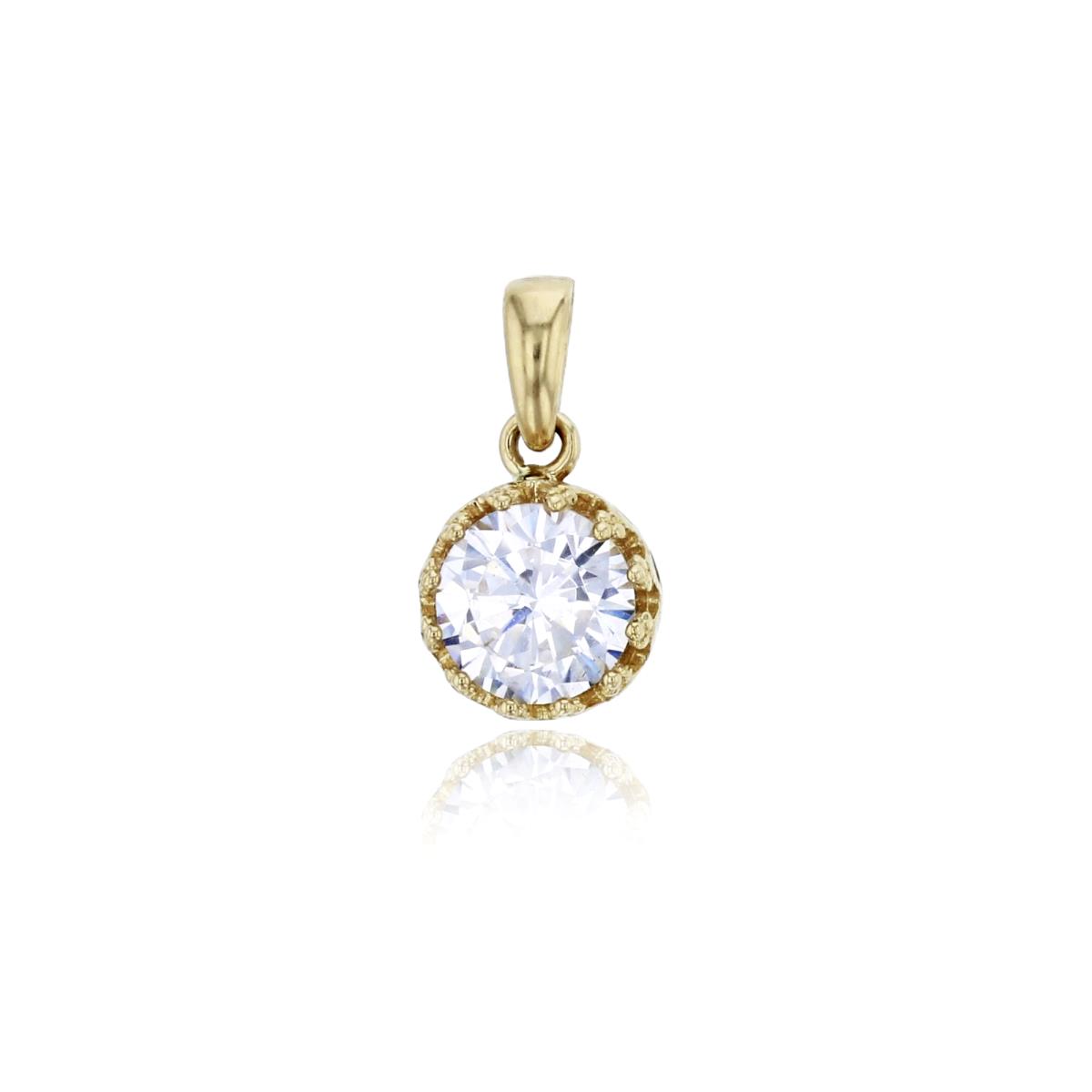 10K Yellow Gold 6mm Round Cut Crown Setting Solitaire Pendant