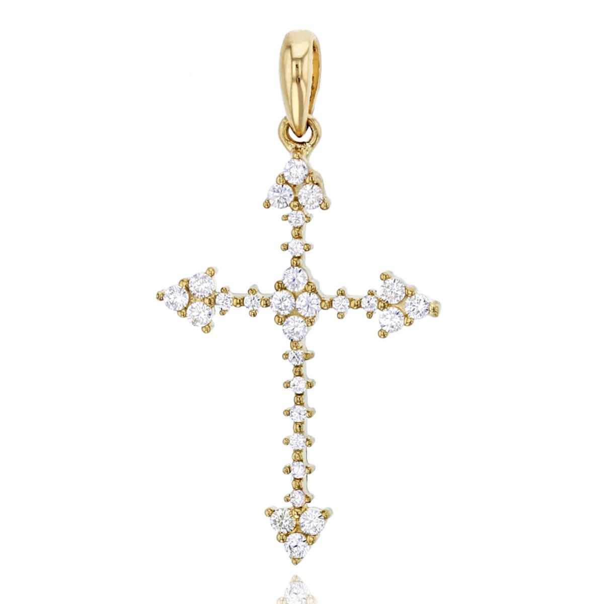 10K Yellow Gold 31x16mm Micropave Cross Dangling Pendant