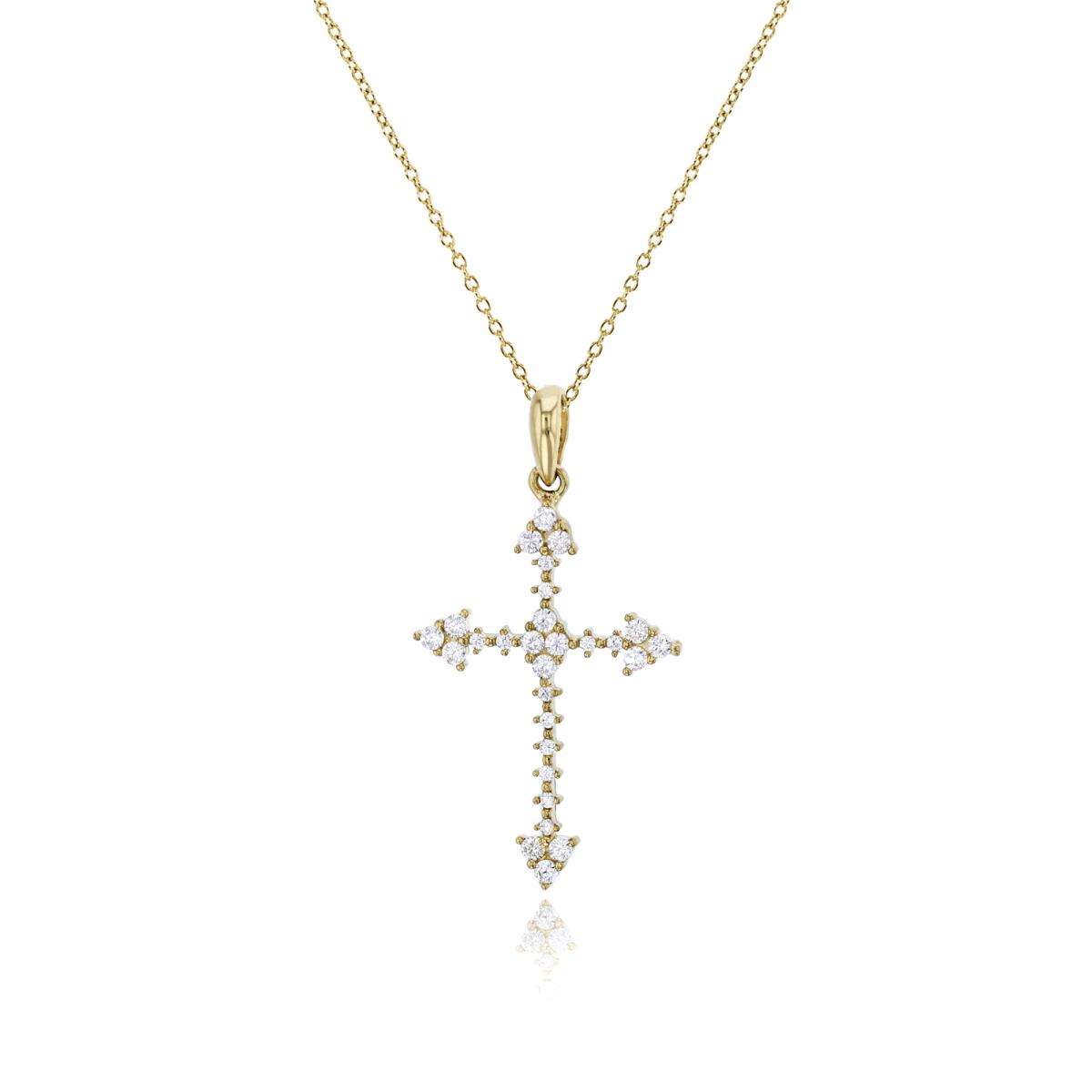 14K Yellow Gold 31x16mm Micropave Cross Dangling 18" Necklace