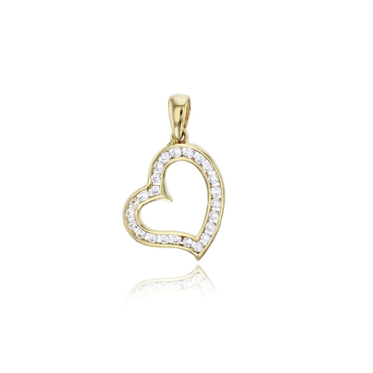14K Yellow Gold Pave Open Heart Channel Set Dangling Pendant