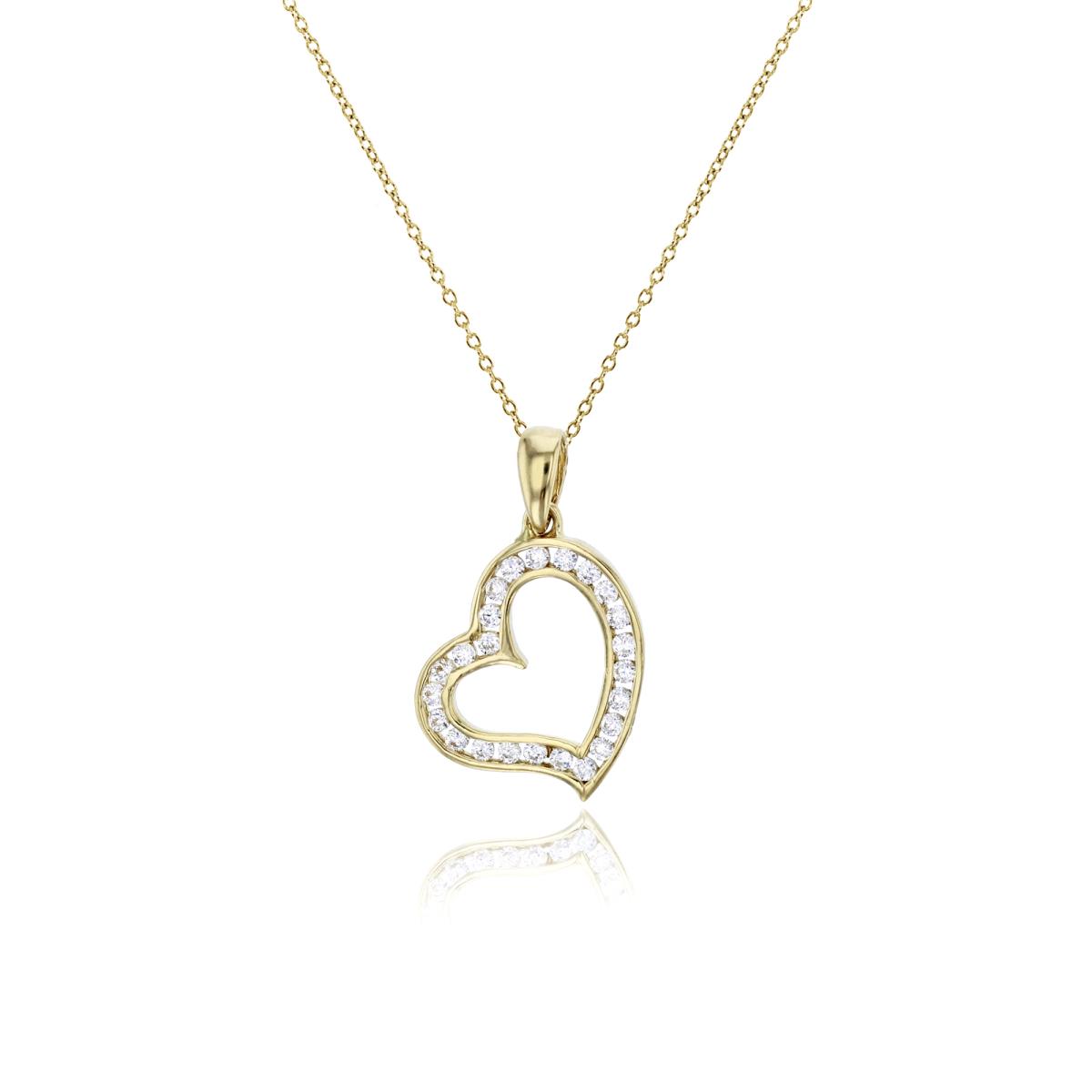 14K Yellow Gold Pave Open Heart Channel Set Dangling 18" Necklace