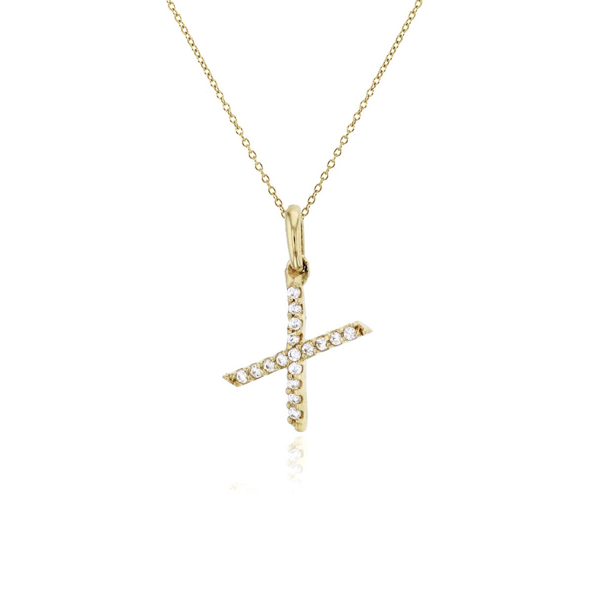 14K Yellow Gold 17x12mm Micropave "X" Dangling 18" Necklace