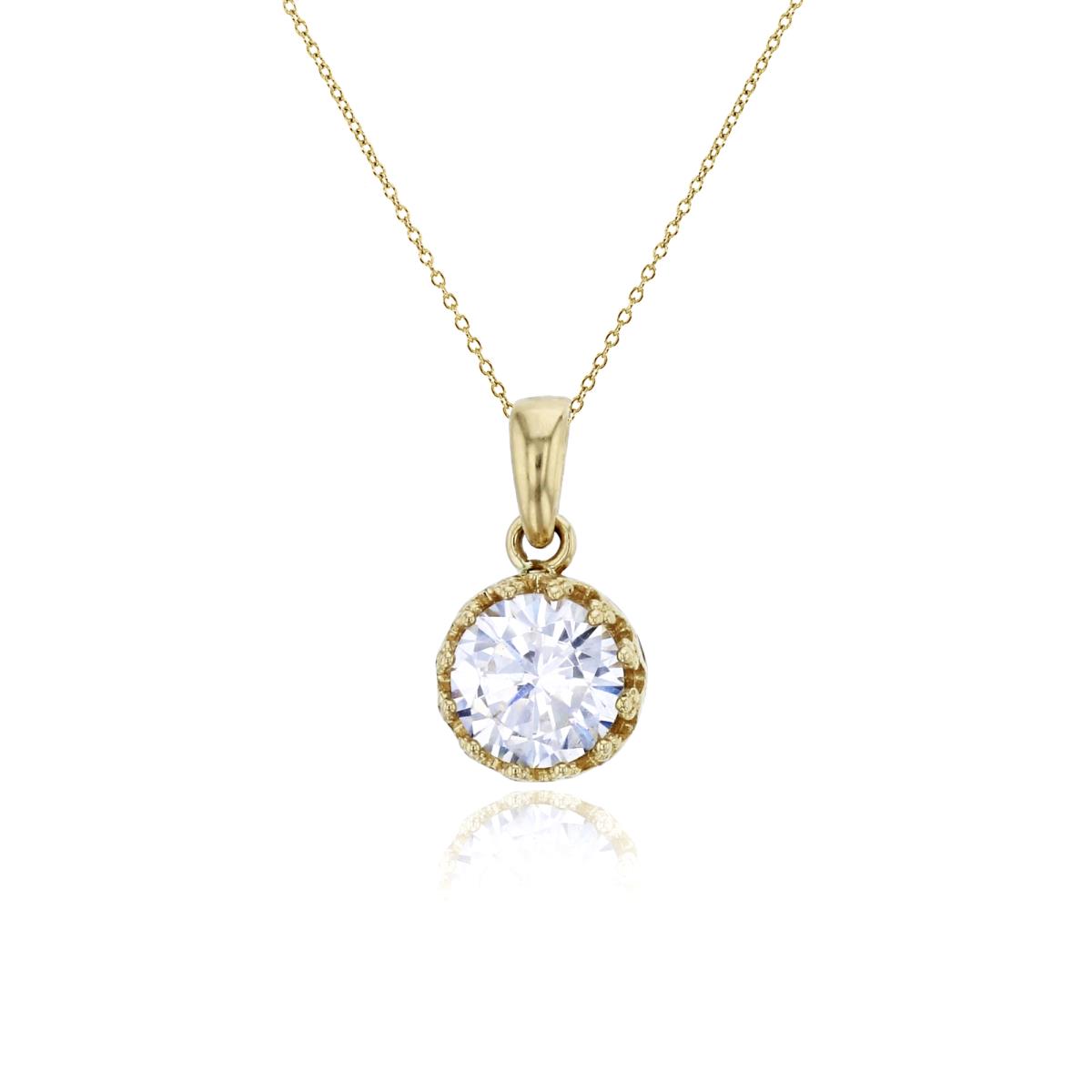 14K Yellow Gold 6mm Round Cut Crown Setting Solitaire 18" Necklace