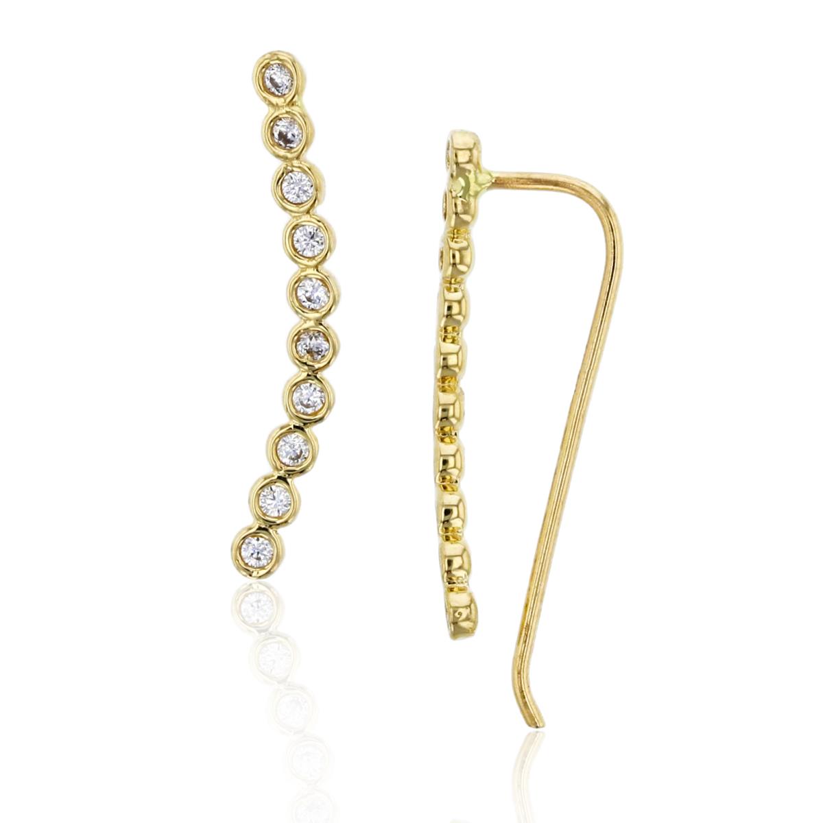 10K Yellow Gold Polished Pave Bezel Dangling Earring