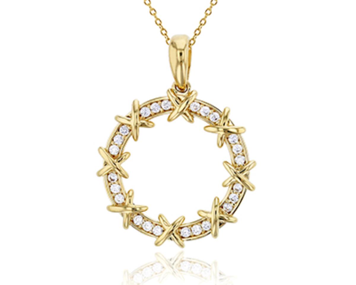 10K Yellow Gold Open Circle with Multiple "X" 18" Necklace