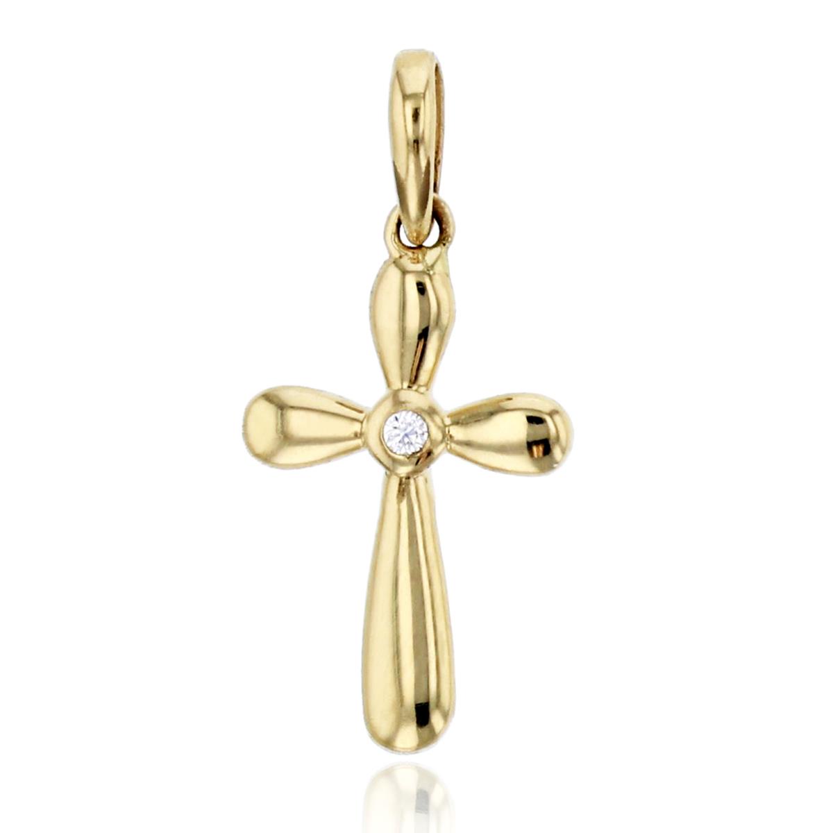 10K Yellow Gold Polished Cross with Center CZ Pendant