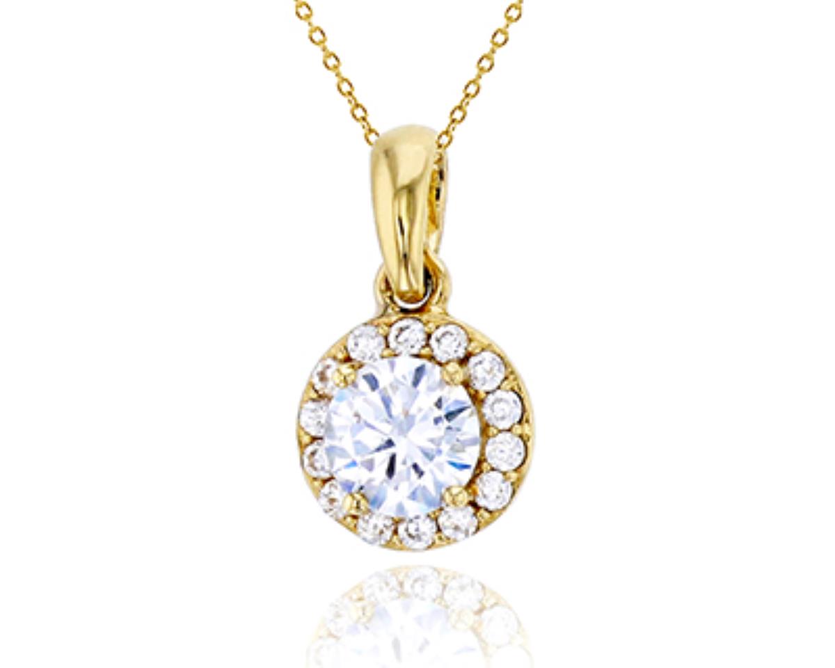 10K Yellow Gold 4mm Round Cut Halo Dangling 18" Necklace