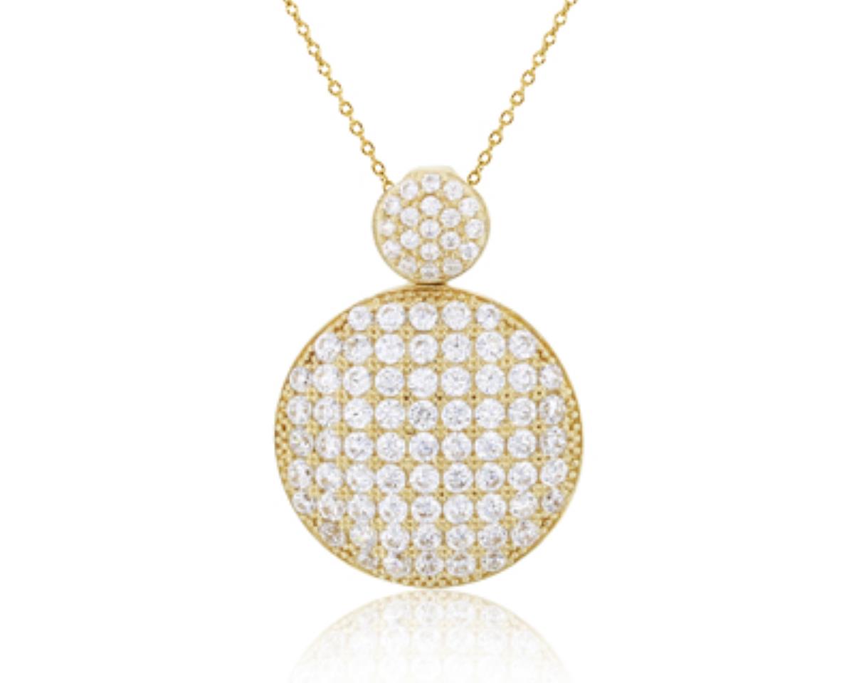 10K Yellow Gold Micropave Circle Hidden Bail 18" Necklace