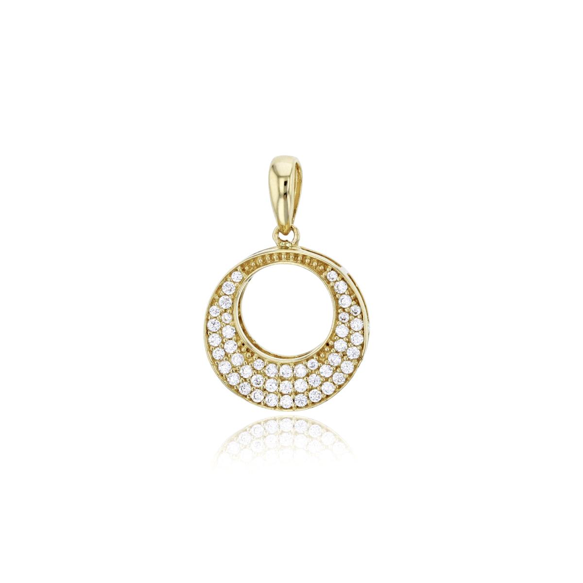 10K Yellow Gold Micropave CZ Open Circle Filigree Dangling Pendant