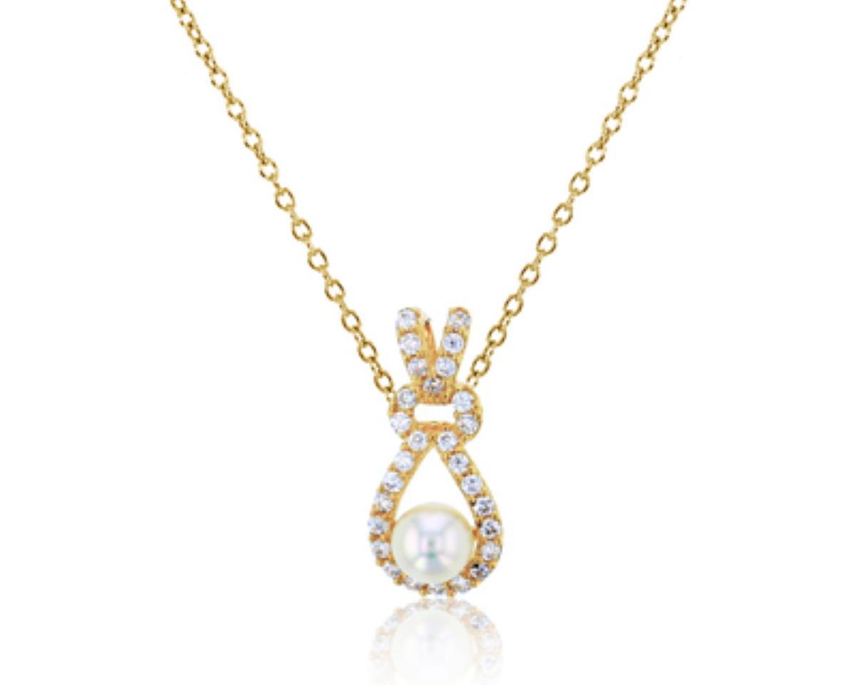 10K Yellow Gold 3mm Freshwater Pearl & CZ Pear Shape 18" Necklace