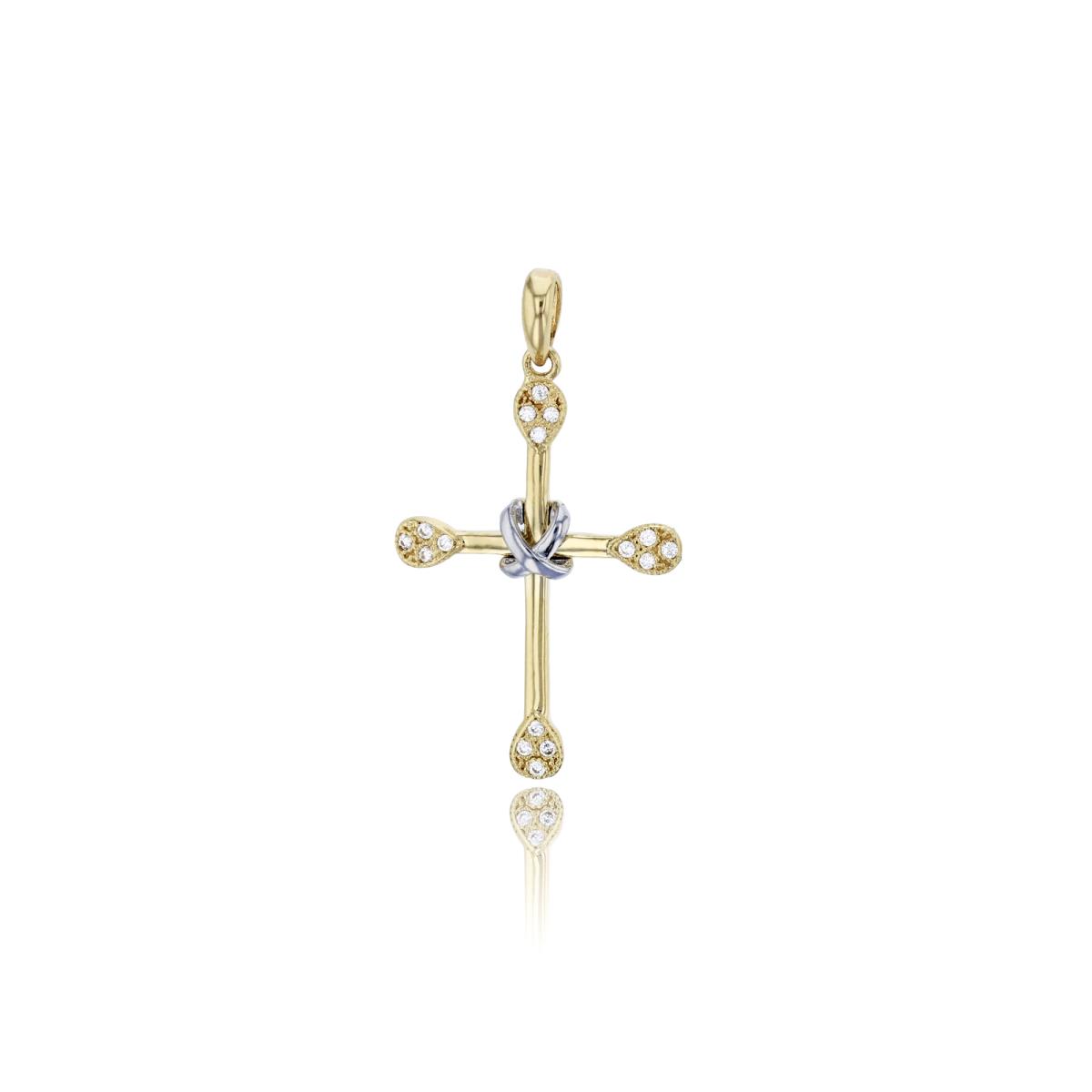 10K Two-Tone Gold Polished & Milgraine Sides Cross Pendant