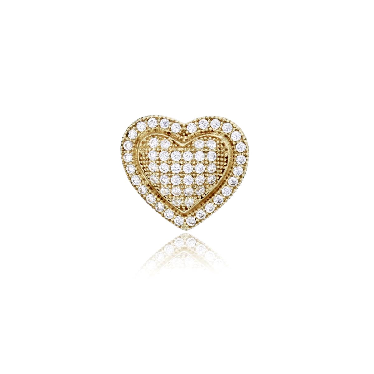 10K Yellow Gold Micropave CZ Heart Dome Hidden Bail Pendant