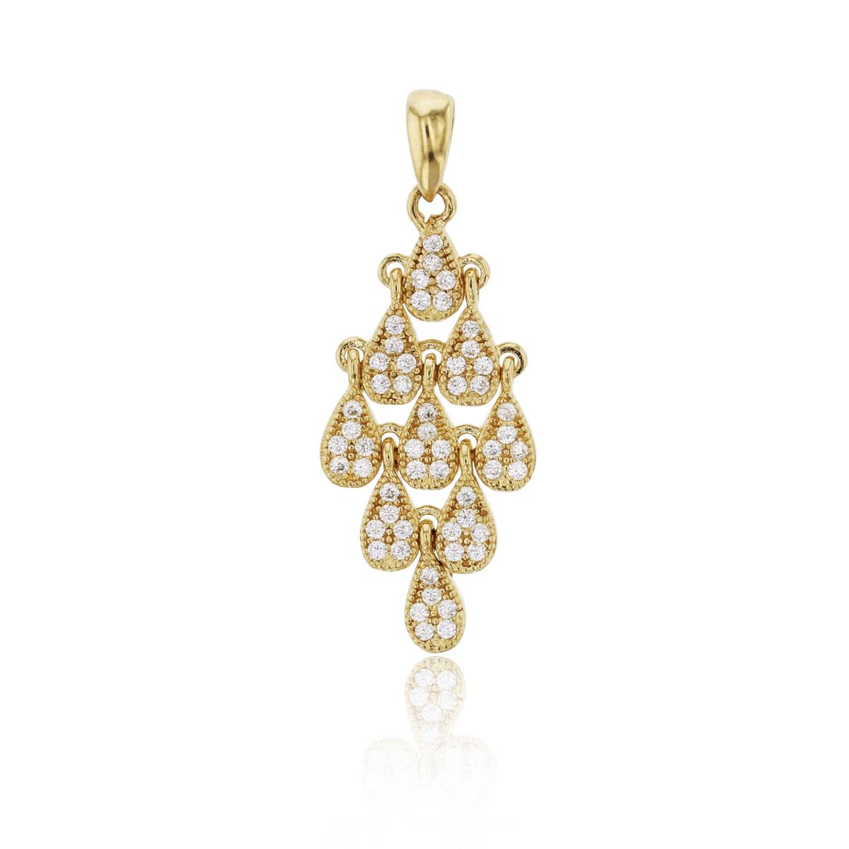 10K Yellow Gold Micropave Teardrop Chandelier Milgraine Dangling Pendant