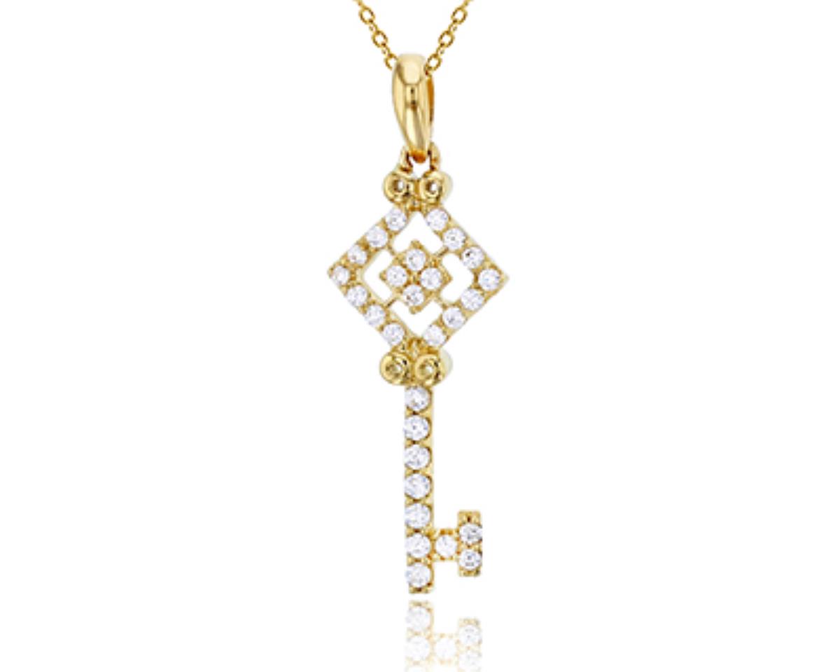 10K Yellow Gold Micropave Key Dangling 18" Necklace