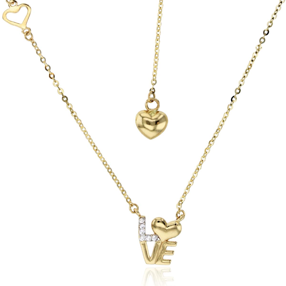 10K Two Tone Gold Polished  & CZ "Love" 18" Necklace