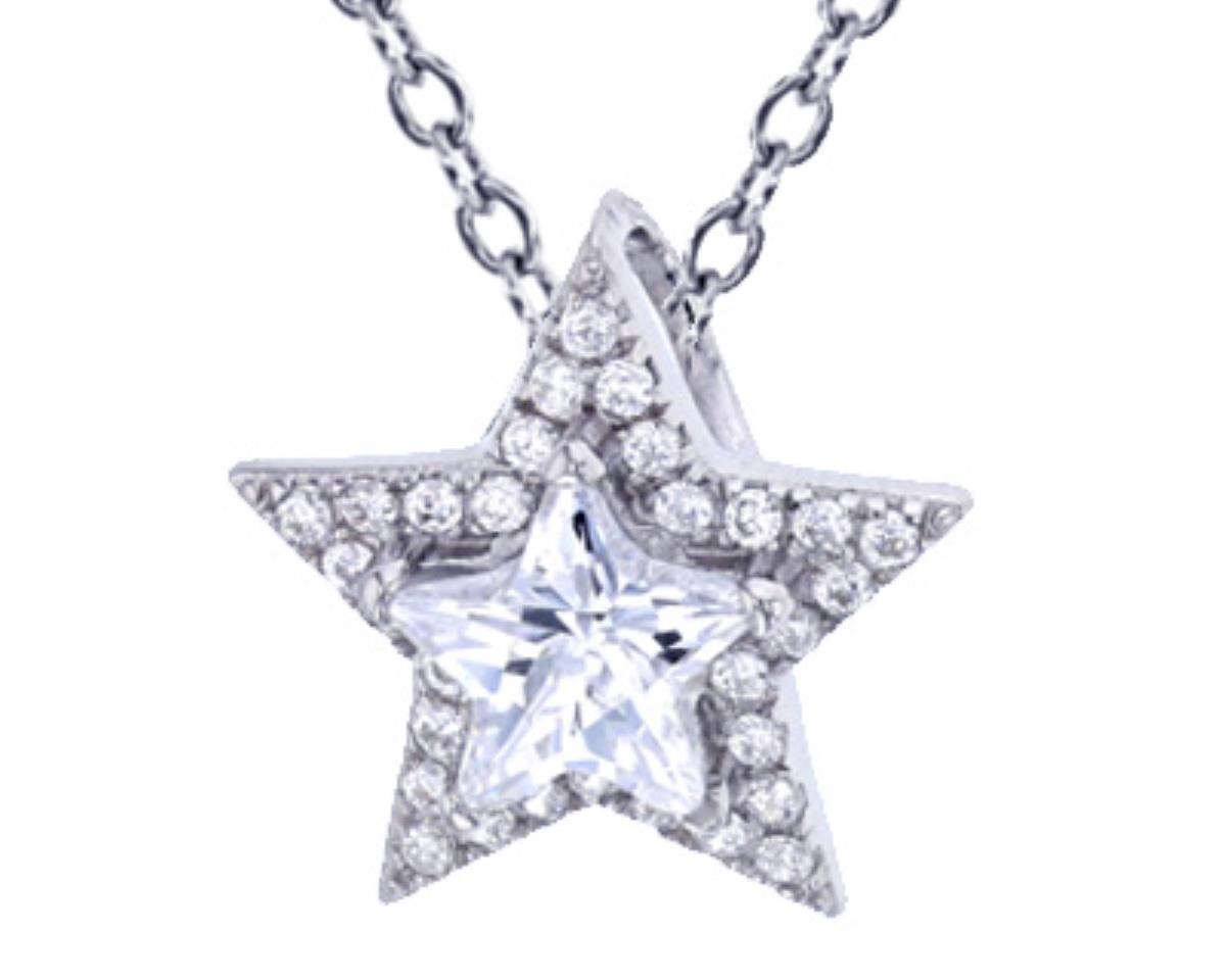 Sterling Silver Rhodium 5x5mm Star Cut Halo 18"+2" Extender Necklace