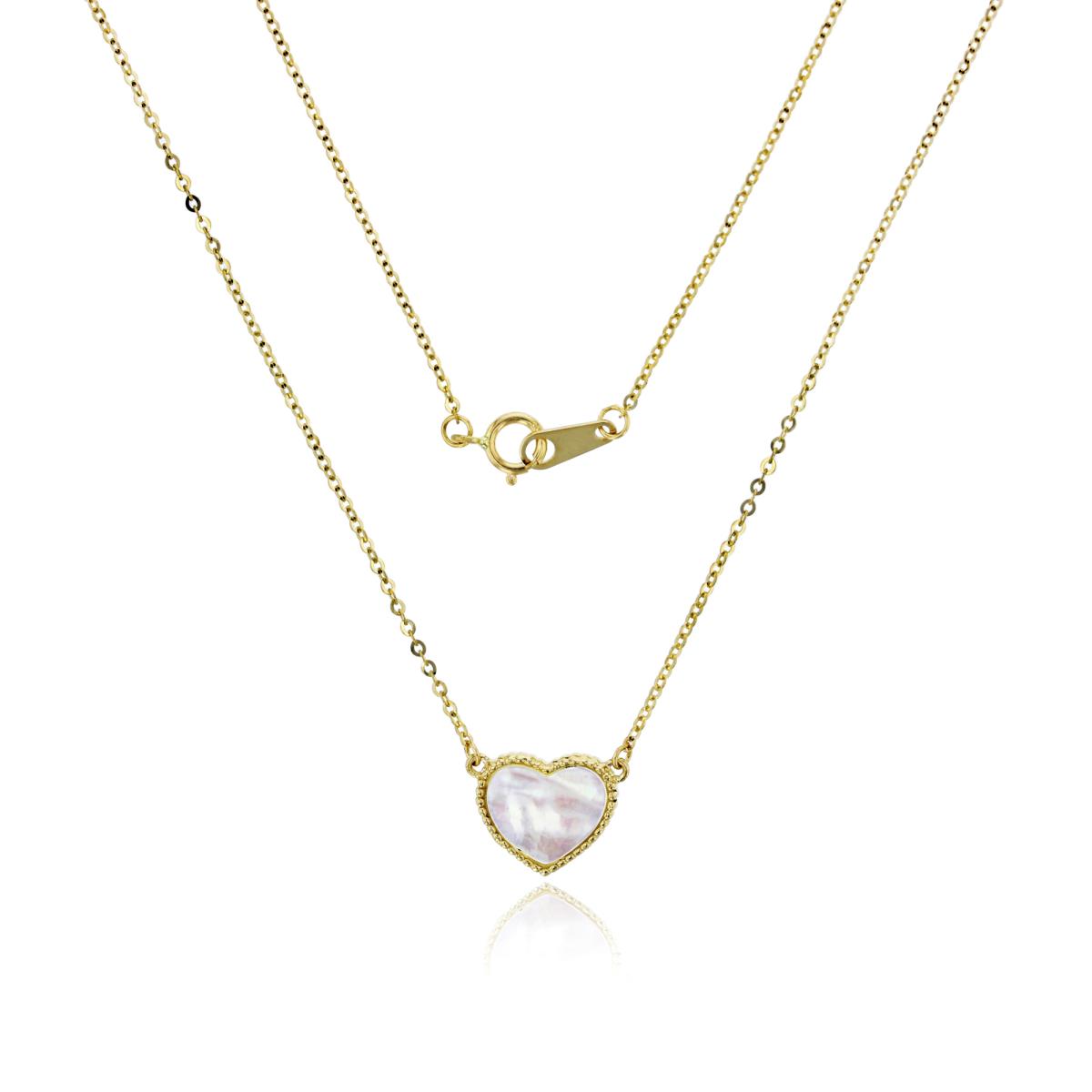 10K Yellow Gold Mother Of Pearl Milgraine Heart 16" Necklace