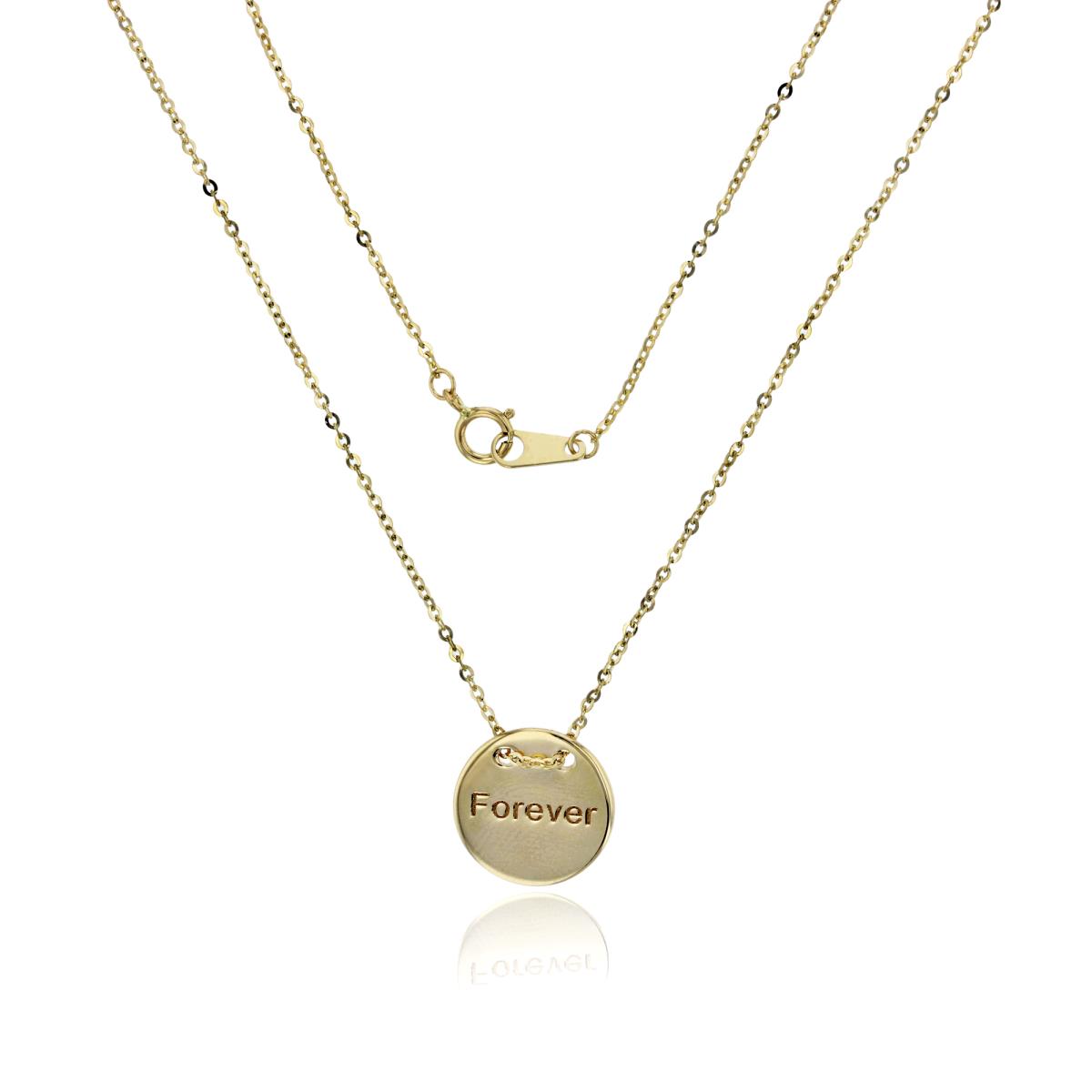 10K Yellow Gold High Polished "Forever" Engraved Circle Disc 16" Necklace