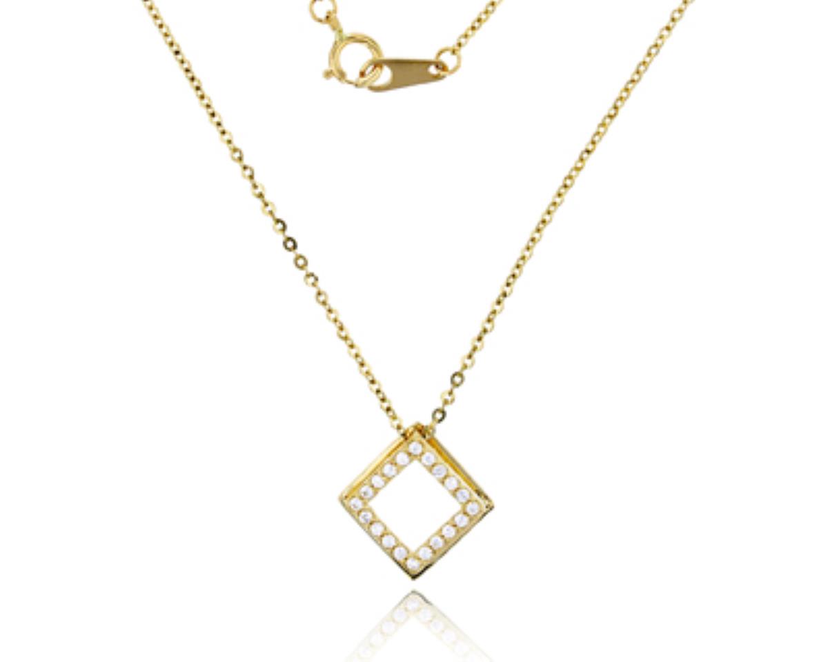 10K Yellow Gold Micropave Open Square 17" Necklace